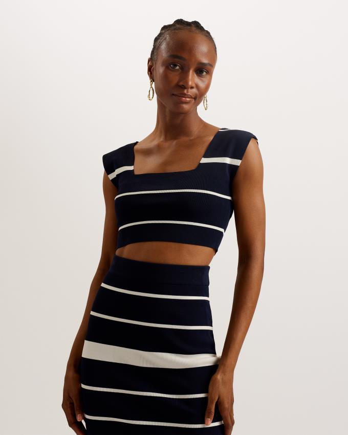 Hauts Ted Baker Striped Knit Crop Bleu Marine Femme | HXI-24143552